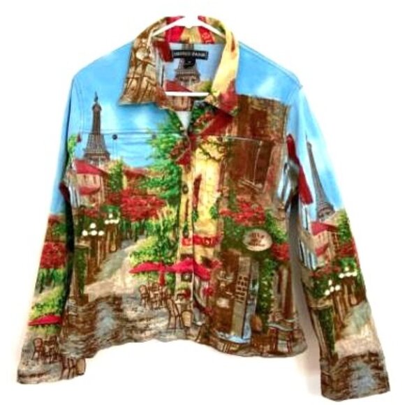 Mirror Image Paris Jacket Sz M Eiffel Tower Cafe European Vacation Artsy - Picture 1 of 5